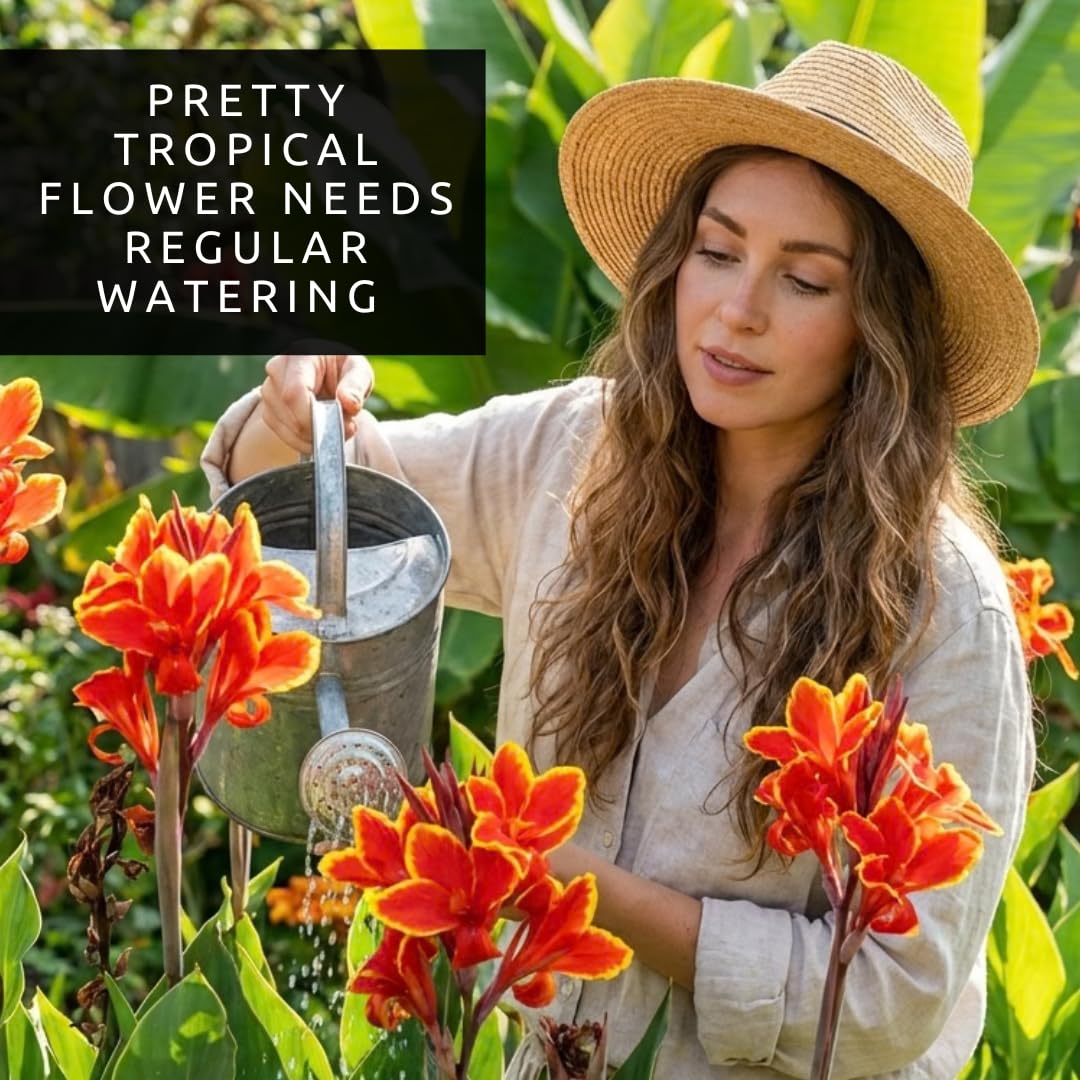 Lucifer Canna Lily Bulbs for Planting – Bright Red Flowers with Golden Yellow Edges – Tropical Summer Blooming Plants – Premium Canna Rhizomes (1 Bulb)