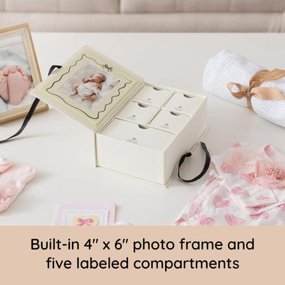 Soul & Lane Baby Keepsake Box with 5 Compartments, Baby Memory Box with Photo Frame, Newborn Storage Organizer for Girl and Boy, Memory Keeper for New Parents