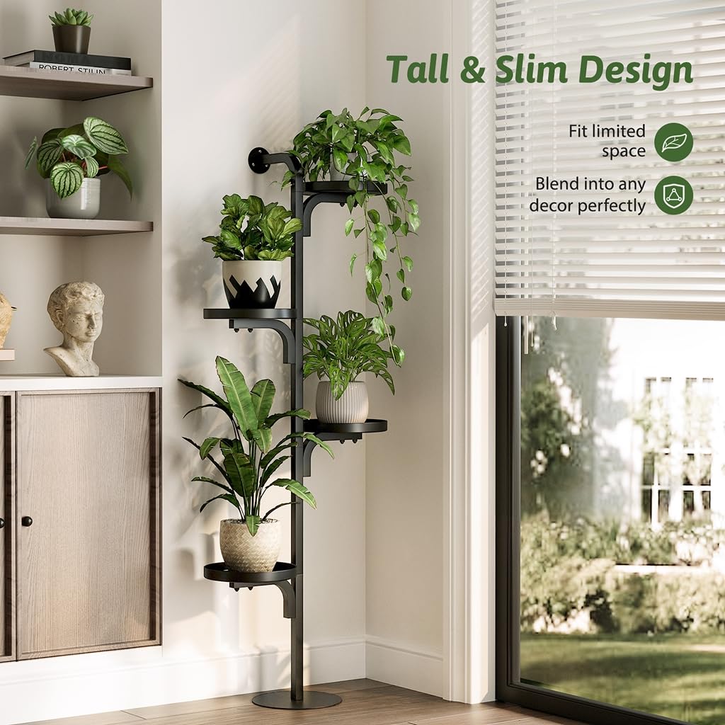 GENTINGBRO Corner Plant Stand Tall Plant Shelf Indoor Tiered Flower Stand For Multiple Pots Metal Rack For Living Room Bedroom Balcony Black