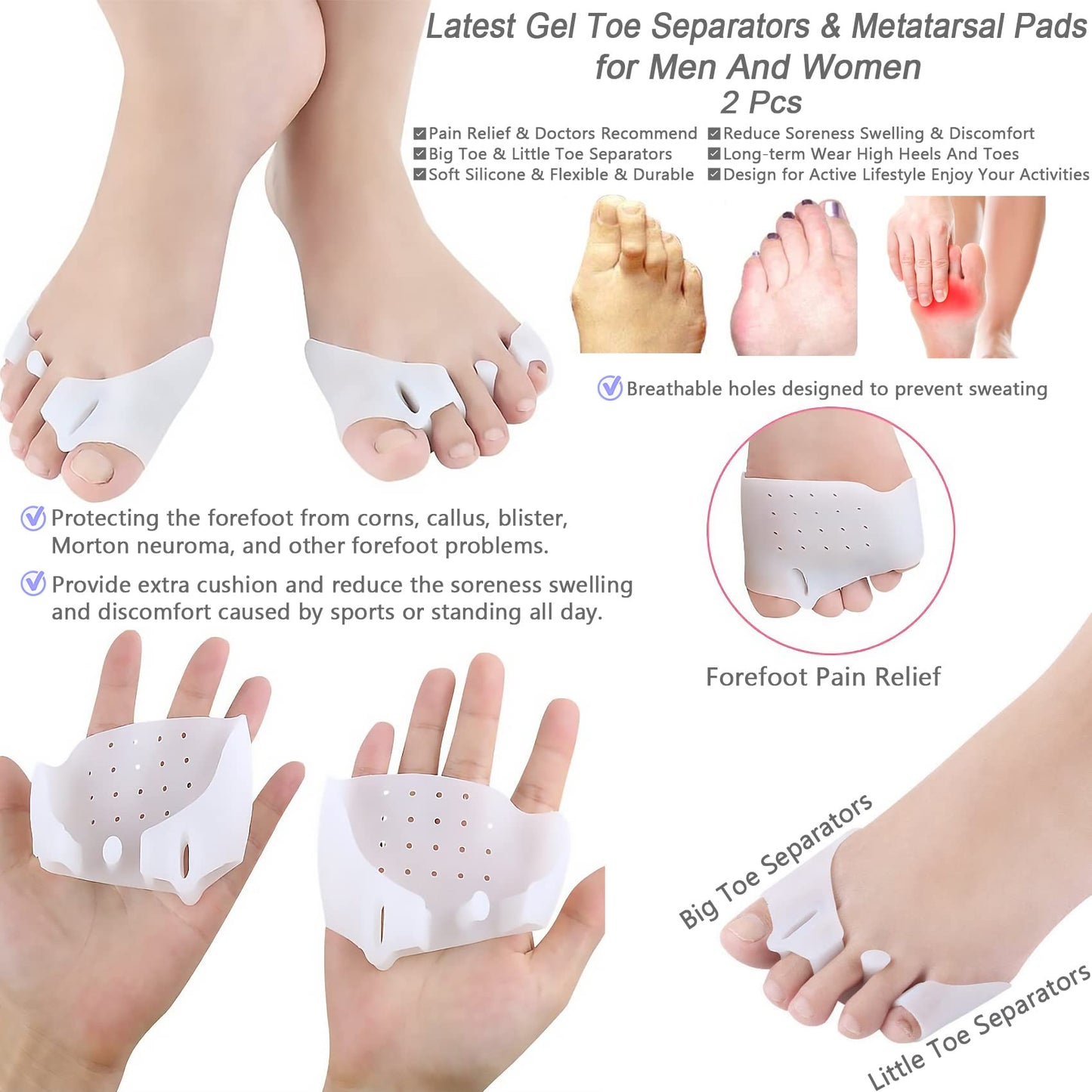 GELMAY 15Pcs Bunion Corrector, Hallux Valgus Relief Pads Toe Spacer Straightener Big Toe Separator Correction Splint Hammer Gel Metatarsal Sleeve Protector Brace Exercise Strap