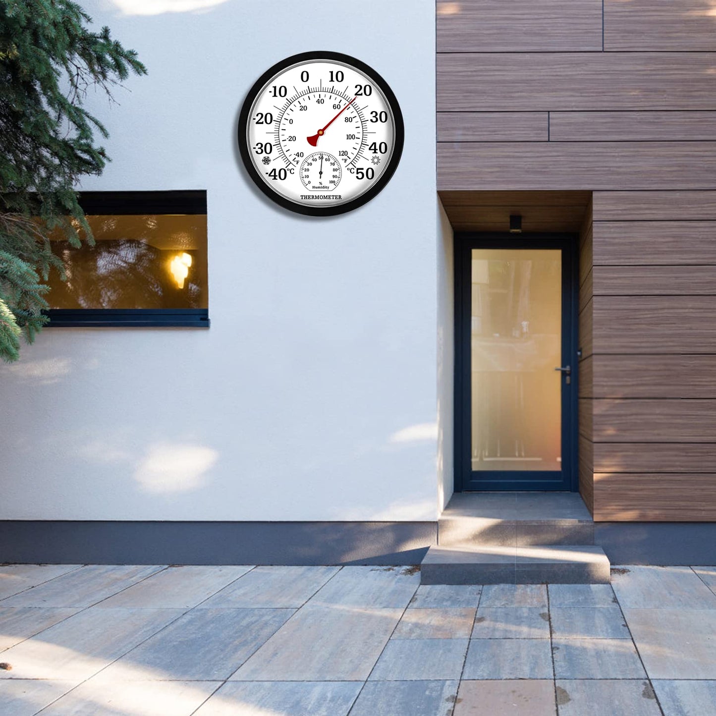 Indoor Outdoor Thermometer Hygrometer - 10 Inch Analog Thermometer Hygrometer Room Temperature Humidity Meter Wall Hanging Thermometer for Patio