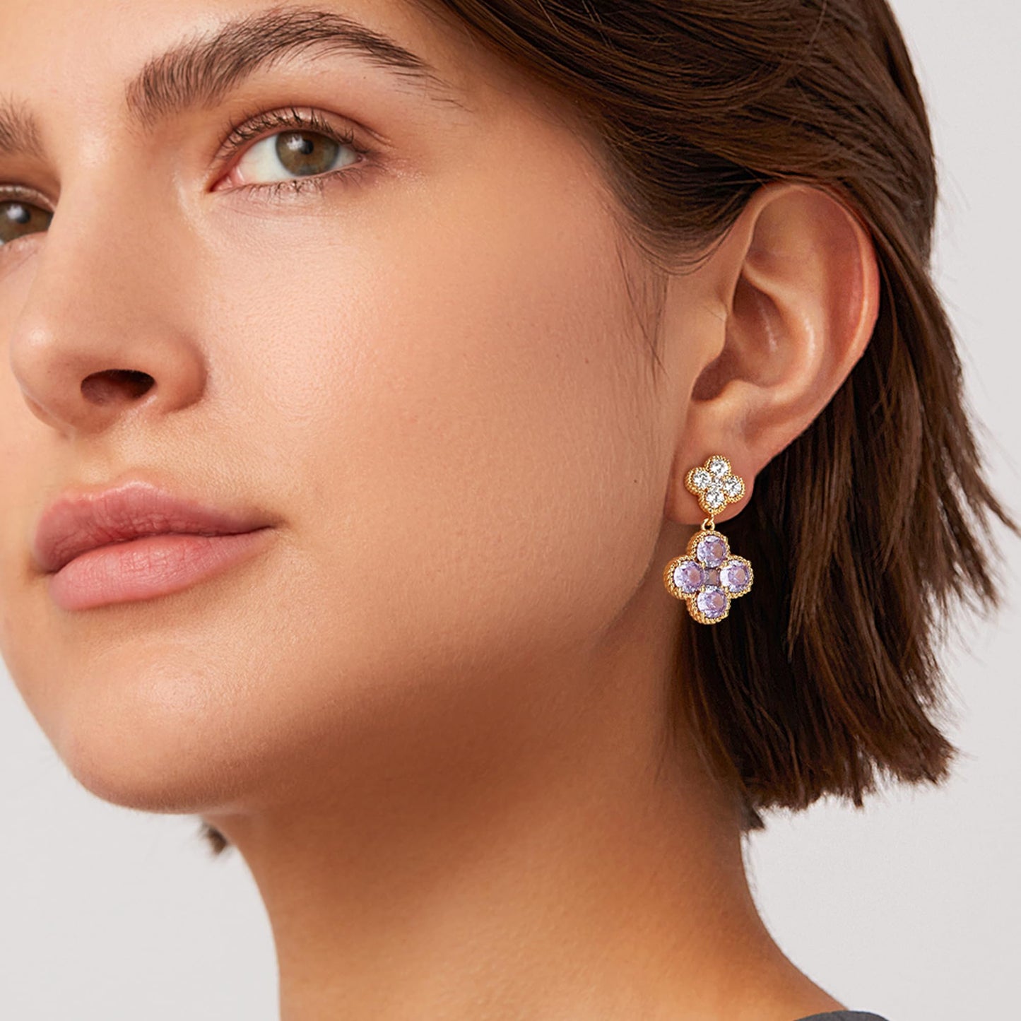 MTMY Dangle Earrings for Women 14K Gold Plated Four Leaf Clover Dangling Drop Birthstone Stud Earrings Trendy Flower Birthstone Jewelry Birthday Gifts(June)