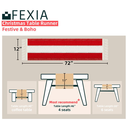 FEXIA Boho Red Table Runner for Holiday Decoration 72 Inches Long Red & Cream Christmas Table Decor for Home Party (13x72 Inches)