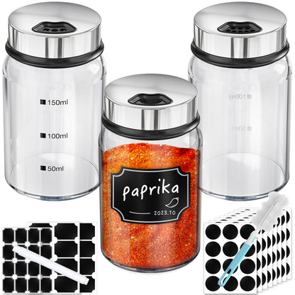 Segarty Spice Jars, 6 Pack 3 oz Spice Bottles with Shaker Lids, Glass Empty Storage Containers with Adjustable Stainless Steel Flow Top for Your Regularly Used Spices