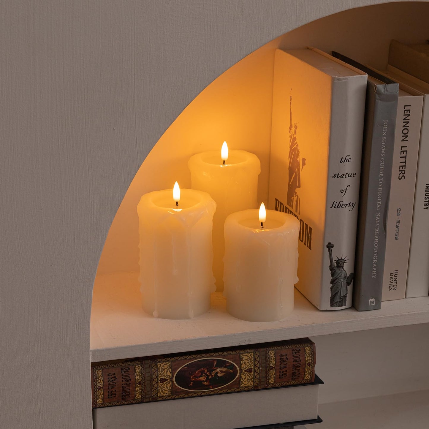 ANGELLOONG Flameless Candles with Remote, 3 Pack Battery Operated LED Candles, Flickering Fake Drip Pillar Candle Set for Home Decor, Mantel, Christmas Decor
