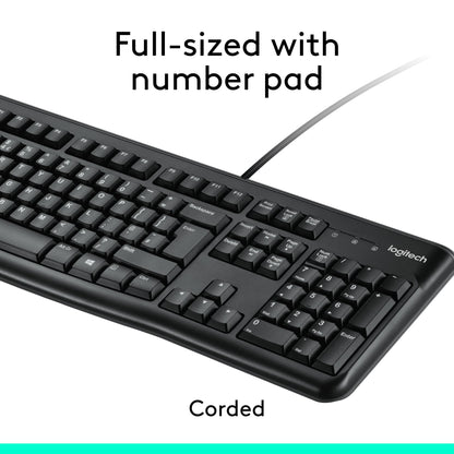 Logitech MK120 Wired Keyboard and Mouse Combo for Windows, Optical Wired Mouse, Full-Size Keyboard, USB Plug-and-Play, Compatible with PC, Laptop, QWERTY UK English Layout - Black