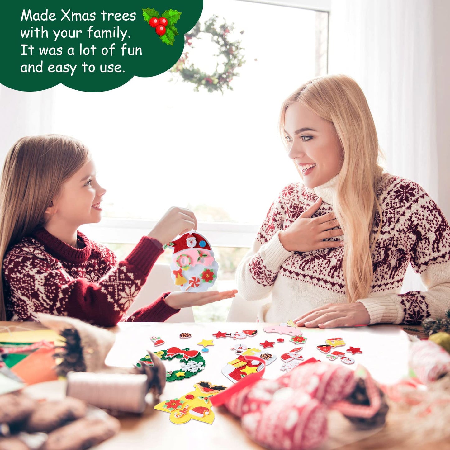 Tatuo 24 Kits Christmas Felt Ornament Crafts DIY Tree Gifts Garlands Bells Santa Socks Hanging Ornaments Christmas Sticker for Home Door Wall Hanging Tree Craft Decorations