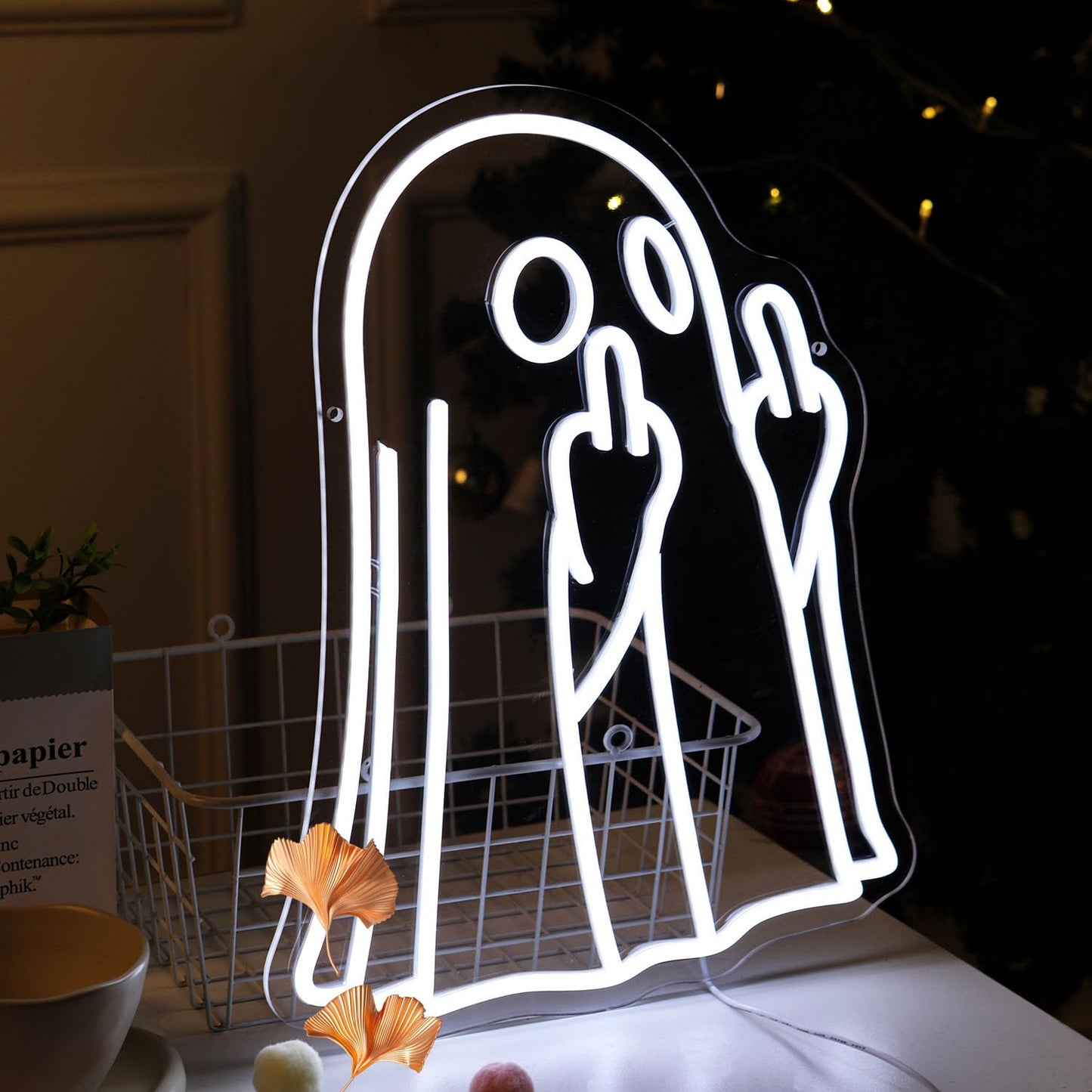 Ghost Halloween Neon Light Sign Spooky Middle Finger LED Lights for Halloween Party Decorations Bedroom Living Room Home Kids Room Man cave Bar Pub Cafe