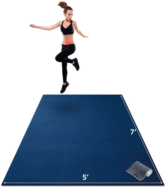 Gorilla Mats Premium Large Exercise Mat – 7' x 5' x 1/4" Ultra Durable, Non-Slip, Workout Mat for Instant Home Gym Flooring – Works Great on Any Floor Type or Carpet – Use With or Without Shoes