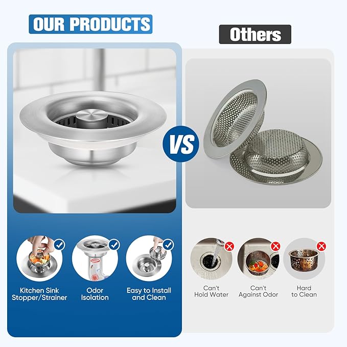 Sink Drain Strainer Kitchen Sink Drain Strainer&Sink Stopper, Stainless Steel