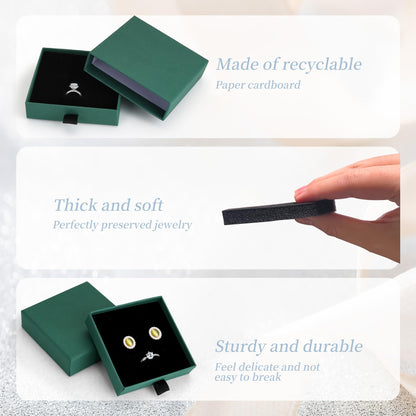 MATUFF Jewelry Boxes, 10 Pack 3.5" × 3.5" x 1" Bulk Sponge Fill Cardboard Jewelry Gift Boxes, Drawer Style Small Gift Boxes for Necklace Pendant Bracelet Ring Earring Display and Storage, Dark green