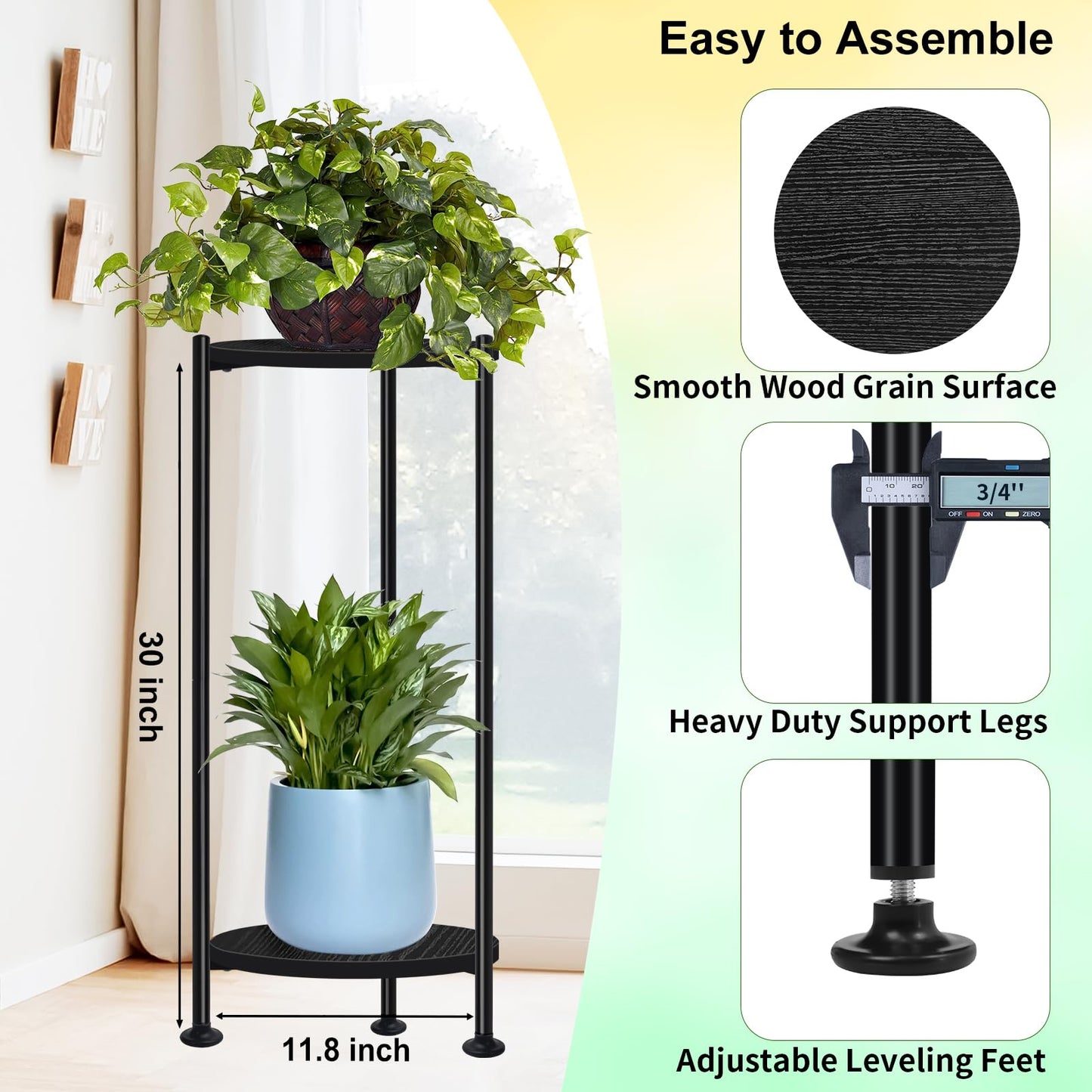 Lilybud--lily Plant Stand Indoor Outdoor, 30'' Tall Plant Stands for Indoor Plants, Heavy Duty Indoor Plant Shelf, 2 Tier Display Rack for Living Room, Balcony, Deck, Black