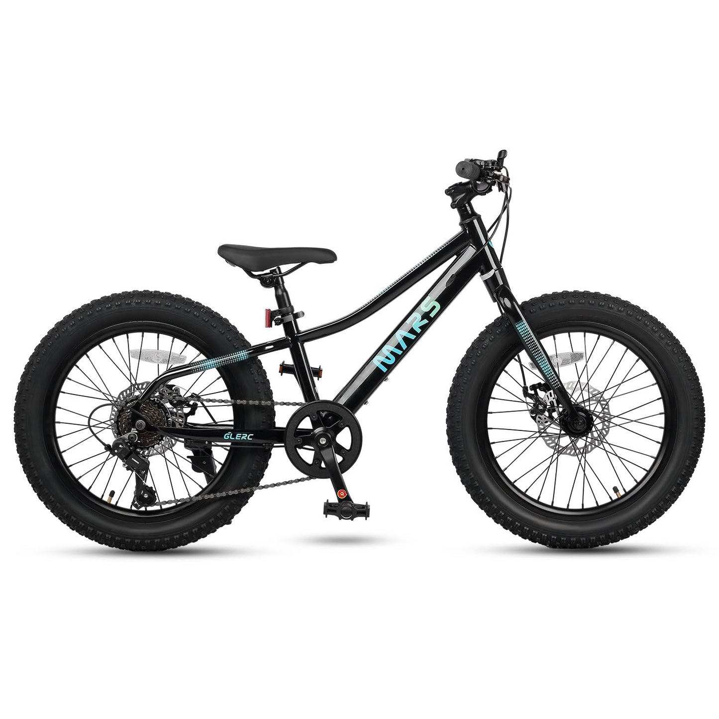 Glerc Mars Kids Mountain Bike, 20 Inch Fat Tire Bike for Teen Ages 6-12 Year Old, Bicycle with 2.8-Inch Wide Tires and 6 Speed Drivetrain, Black