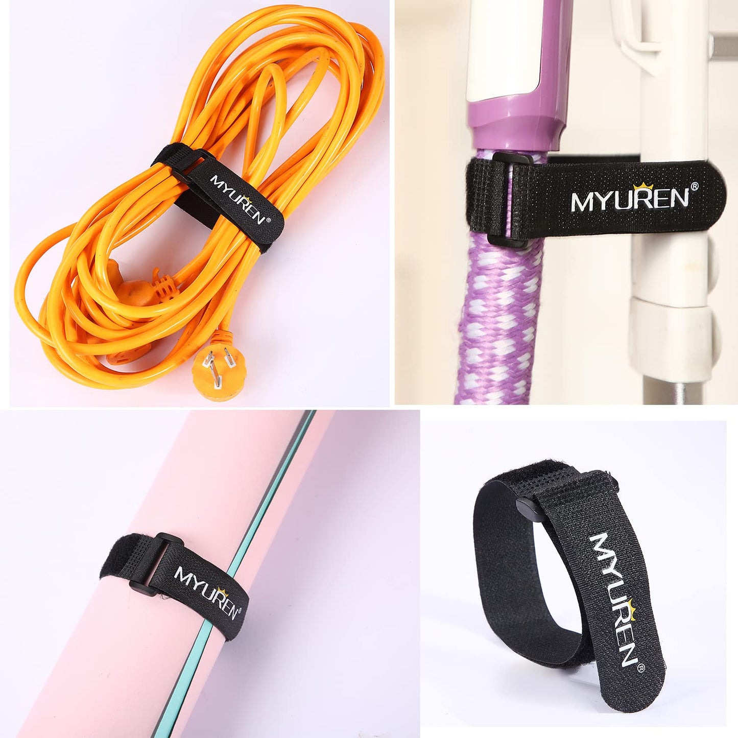 1"x 18"-12 Pack Reusable Fastening Cable Straps with Buckle Adjustable Hook and Loop Securing Strap Multi-Purpose Cinch Strap for Cord Management