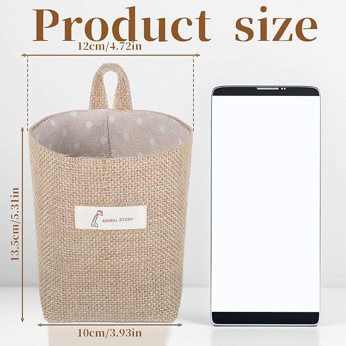 2 Pack Hanging Basket for Door, Small Jute Wall Storage, Hanging Storage Bags