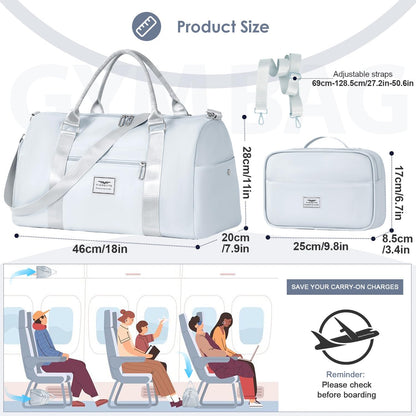 FIORETTO Womens Gym Tote Duffle Bag with Toiletry Bag, Sports Duffel Overnight Hospital Workout Carry on Bag for Girls with Wet Pocket & Shoe Compartment, Ideal for Travel, Swimming, Dance Grey
