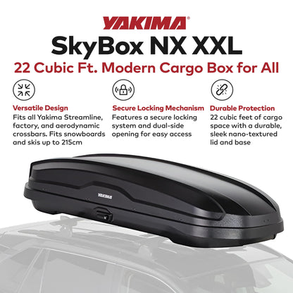 Yakima Car Roof Cargo Carrier, SkyBox NX XXL Rooftop Hard Shell Box with SKS Lock, Black - Heavy-Duty Vehicle Storage Accessories for Travel and Camping