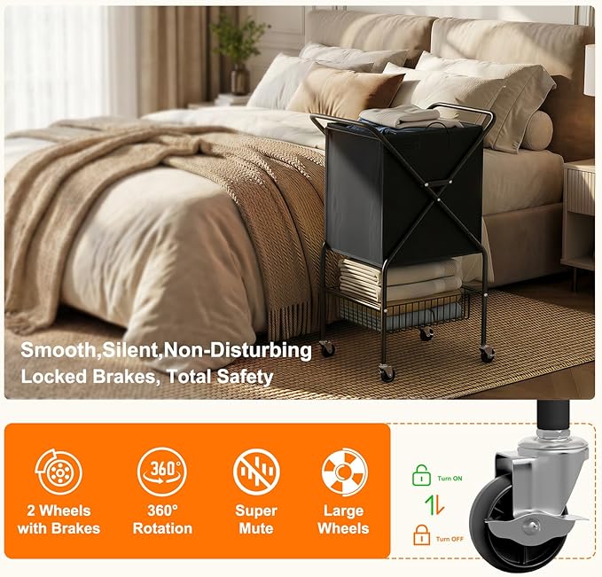 Laundry Basket with Wheels:88L Rolling Laundry Cart Foldable Metal Frame Dirty