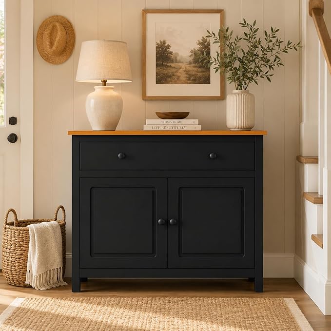 From the Tree Furniture 44" Wide Black & Pine Top Solid Pine Shaker Sideboard