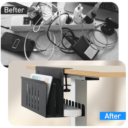 MAXECHO Desk Side Storage, Under Desk Laptop Mount, Table Side Hanging File Organizer, No Drill Clamp On Cable Management Tray, Laptop Holder with Magnetic Pen Holder for Office and Home, Load 22 Lbs