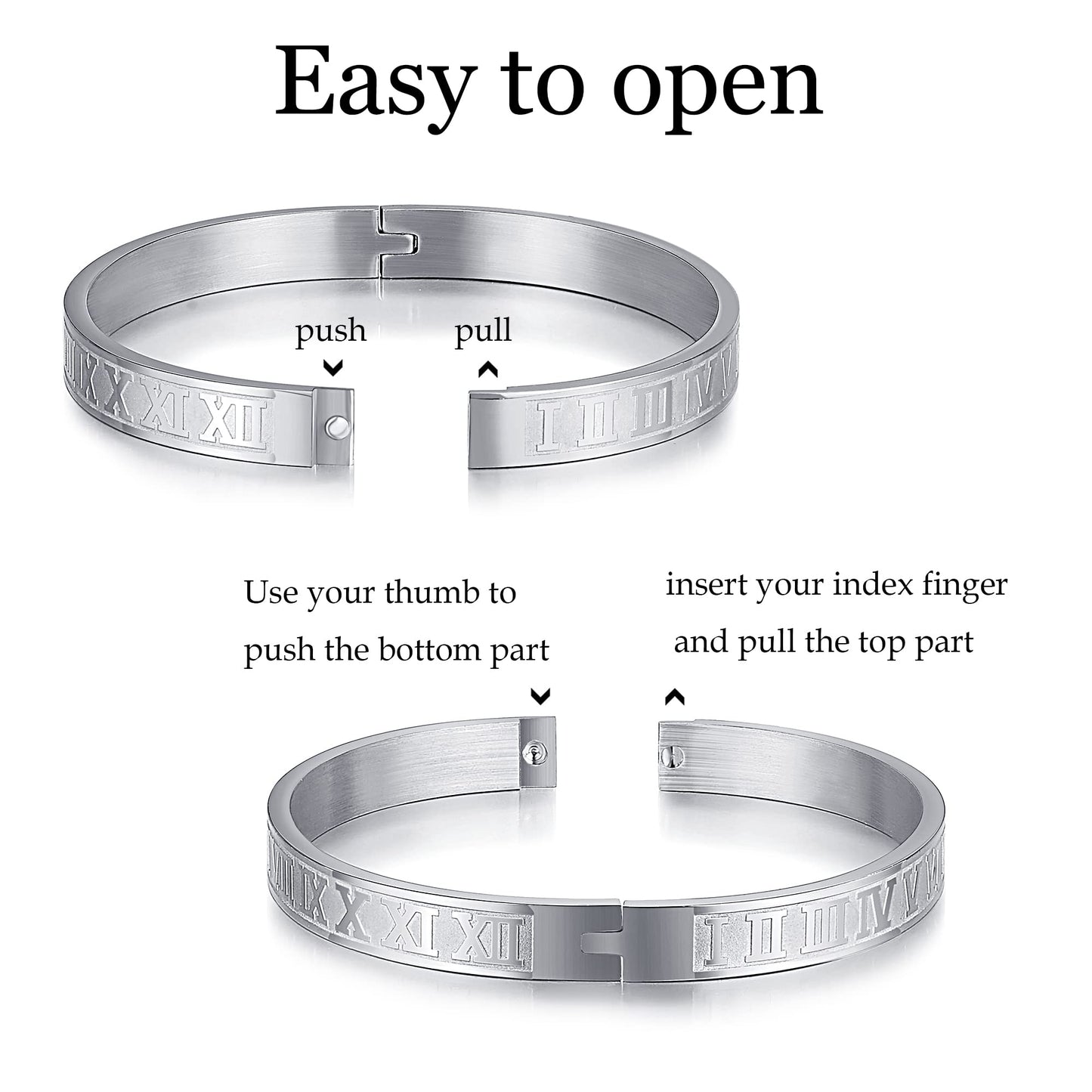 WFYOU 3PCS Stainless Steel Bracelets for Men Gold Roman Numeral Bangle Bracelet Twisted Cable Bracelet Adjustable Cuff Bracelet Mens Luxury Jewelry Bracelets Gifts(M:Silver)