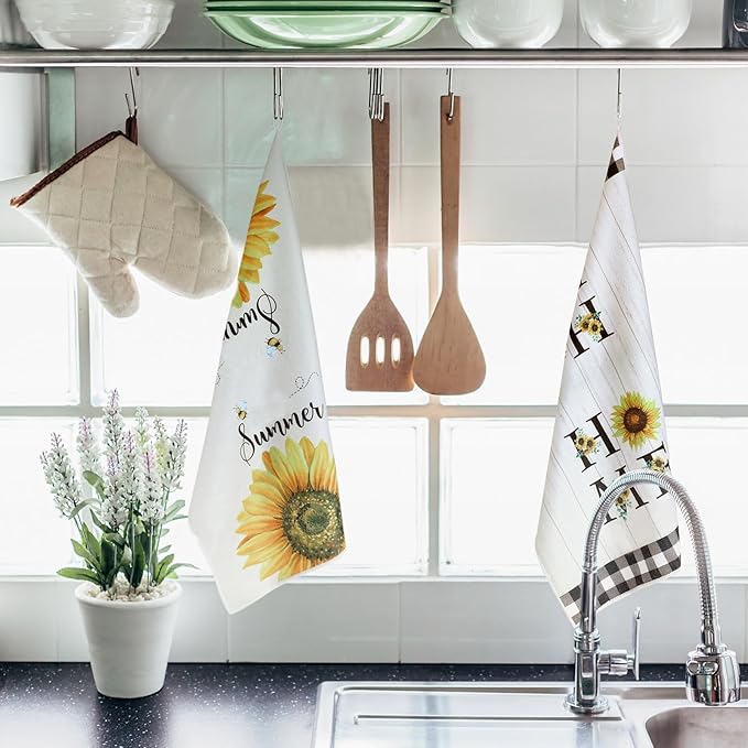 Bencailor 4 Pcs Sunflower Kitchen Towels Spring Summer Gifts Sunflower Floral