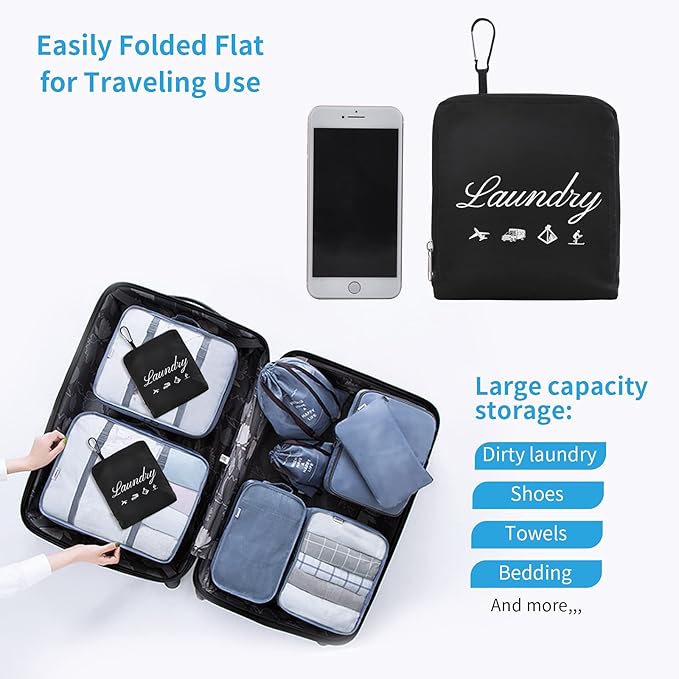 JHX Travel Laundry Bag, Dirty Clothes Organizer【Upgraded】with Handles and