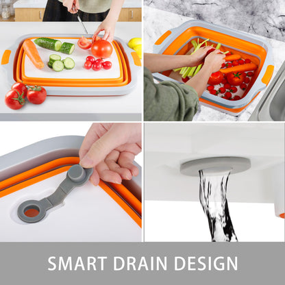 Tiawudi Large Collapsible BBQ Prep Tub with Lid(4.22 Gal/16L), Foldable Camping Sink with Colander, Cutting Board, Dish Basin for Kitchen, Bowl, Vegetable and Fruit, Storage Basket for Picnic