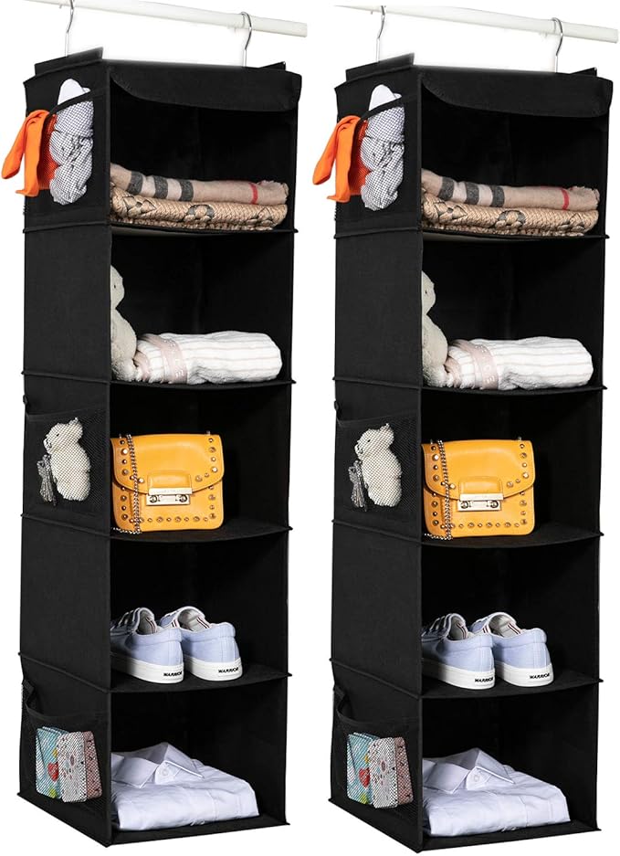 2 Pack Hanging Closet Organizer, 5 Shelves Hanging Storage