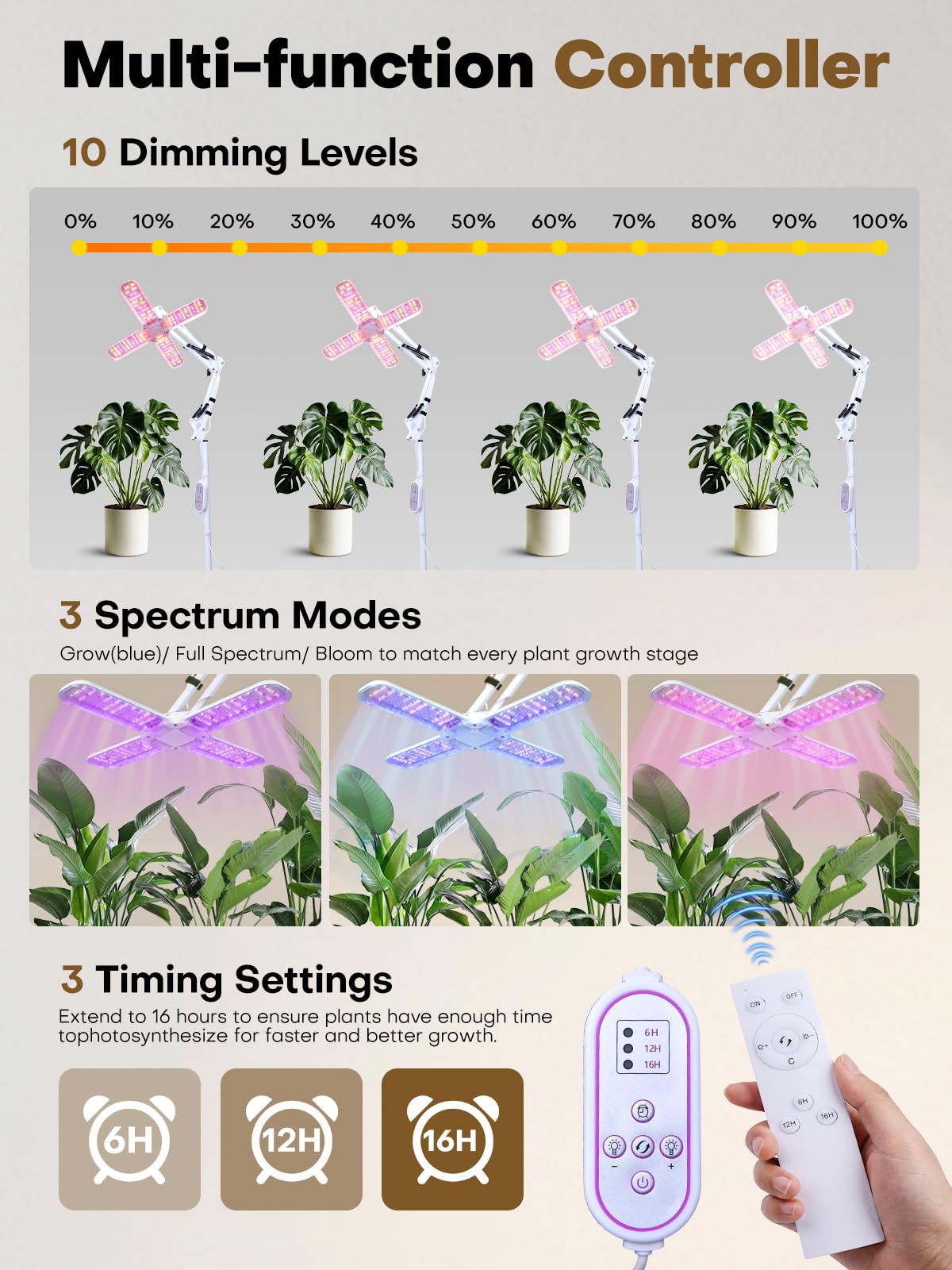 240 LEDs Grow Lights for Indoor Plants with Timer 6/12/16H, Full Spectrum Plant Lights for Indoor Growing 10 Dimmable Level, 24-72" Height Adjustable Tabletop Grow Light Floor Lamp with Remote Control