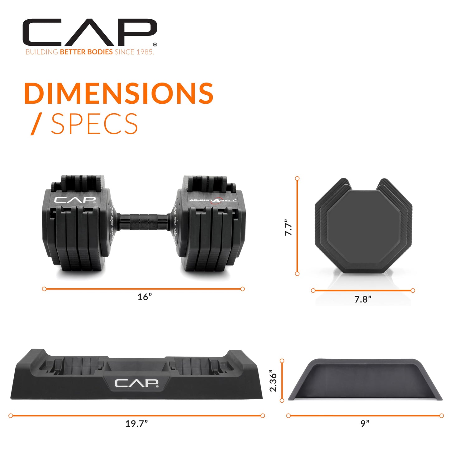 CAP Barbell ADJUSTABELL Adjustable 55 lb Hex Dumbbell Weights - Singles & Pairs | Multiple Handle Options