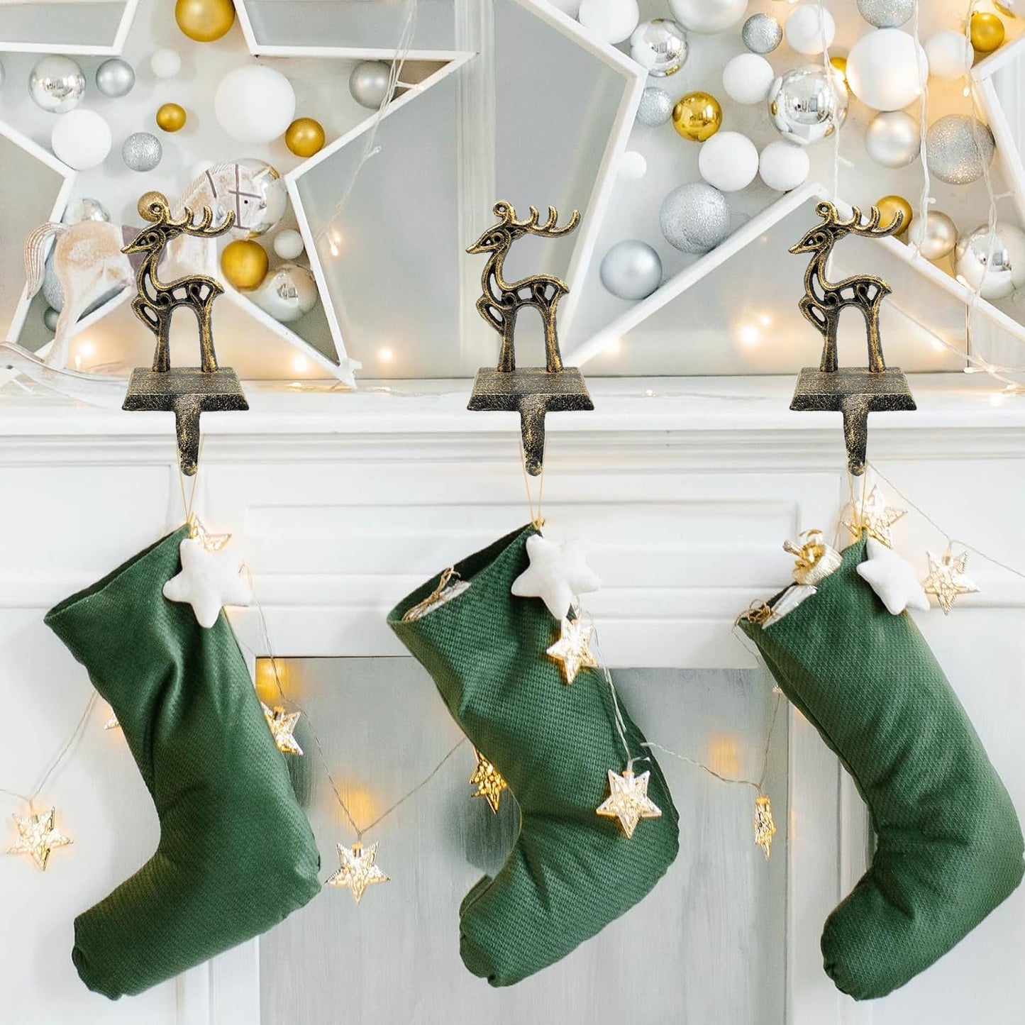 2 Pieces Reindeer Christmas Stocking Holder Christmas Hooks Skid Mantel Hooks Hanger for Fireplace Free Standing Christmas Decorations