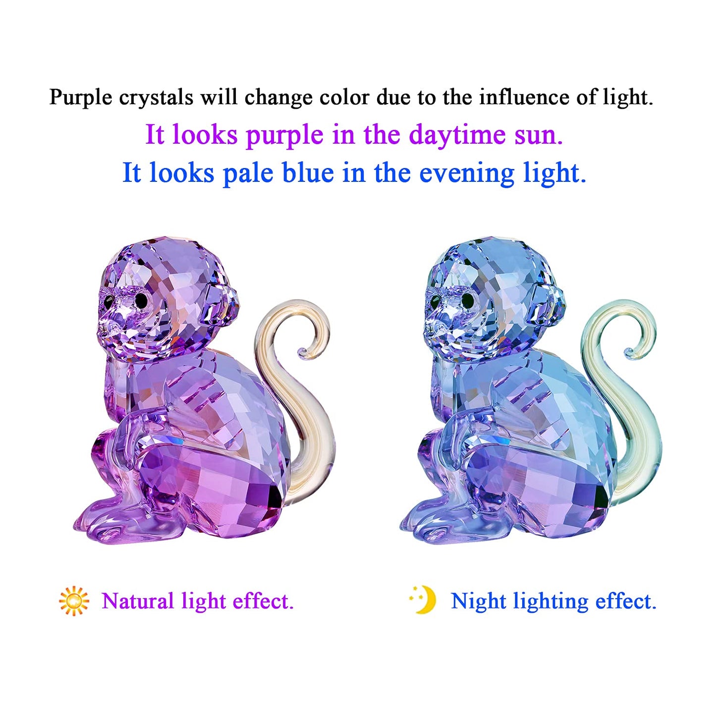 DOJOZ Crystal Little Monkey Animals Lovely Craft Decorations for Home Ornaments Christmas Collectible Birthday Gifts Figurines (Purple)