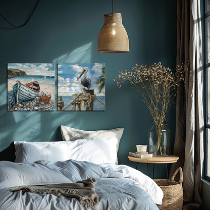 Bathroom Decor Beach Wall Art Ocean Theme Blue Picture Canvas Print Modern Coastal Artwork Framed Hanging Dining Office Living Room