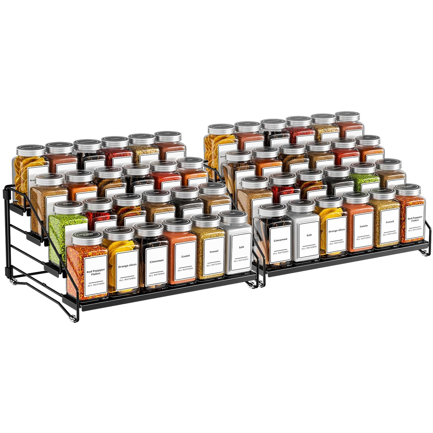 4 Tier Spice Rack for Cabinet, Spice Rack Organizer, Depth Adjustable Spice Holder for Countertop, Cupboard, Pantry, Seasoning Shelf, Metal, Black (1 Pack)