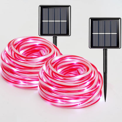 QITONG Solar Christmas Lights, 2 Pack Each 33ft 100 LED Red & White Candy Cane Rope Light Outdoor Waterproof, 8 Modes Fairy Lights in Clear Thin Tube