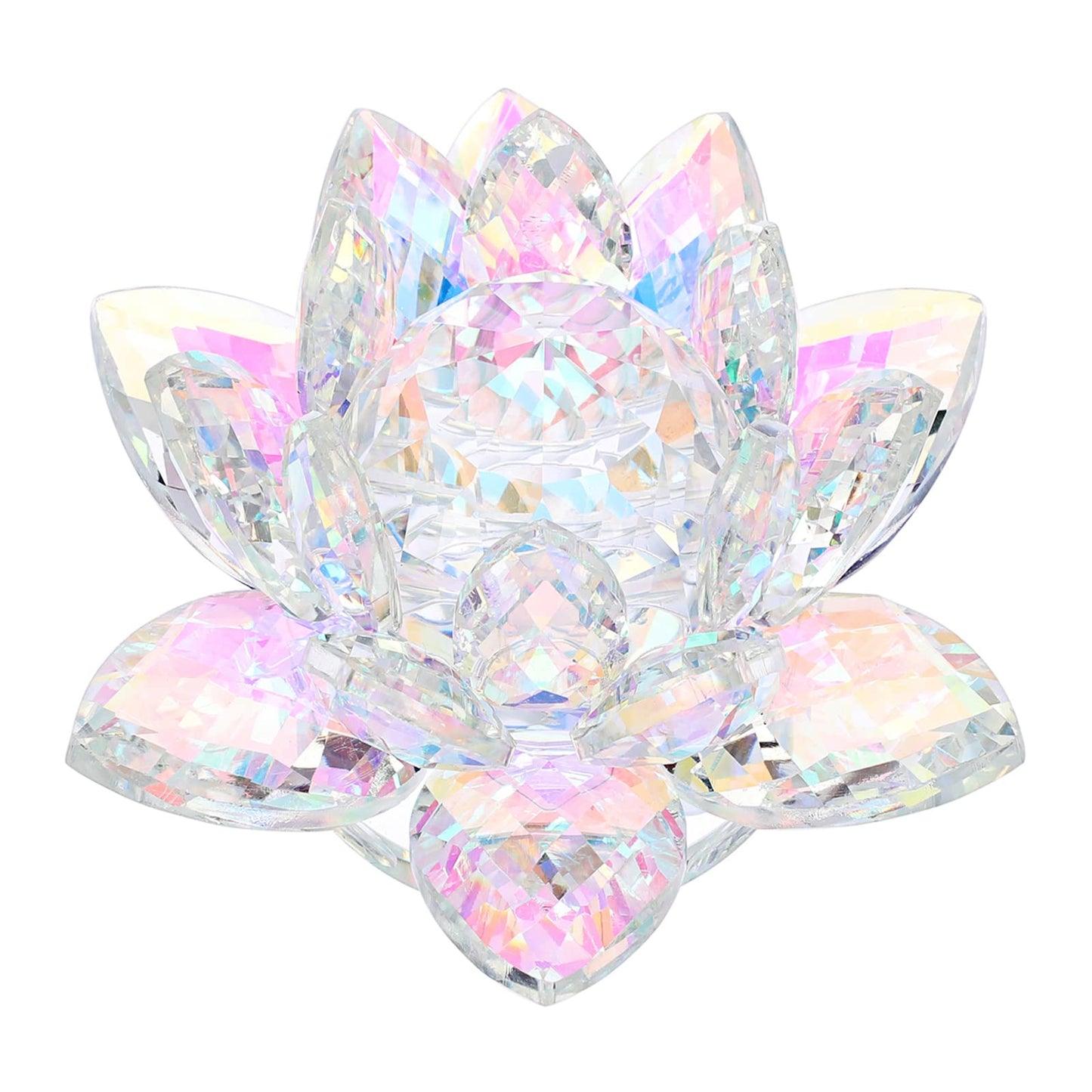 OwnMy 4 Inch Sparkle Crystal Lotus Flower Figurines Decorative Lotus Flower Ornament, Glass Lotus Feng Shui Decor Crystal Flower Paperweight for Home Office Tabletop Centerpieces