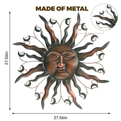 VESTCDF Outdoor Metal Wall Art Metal Sun 28" Metal Wall Art Sun Outdoor,Large Wall Decorations for Garden, Sun Wall Art Metal Sun Face Art (Moon)
