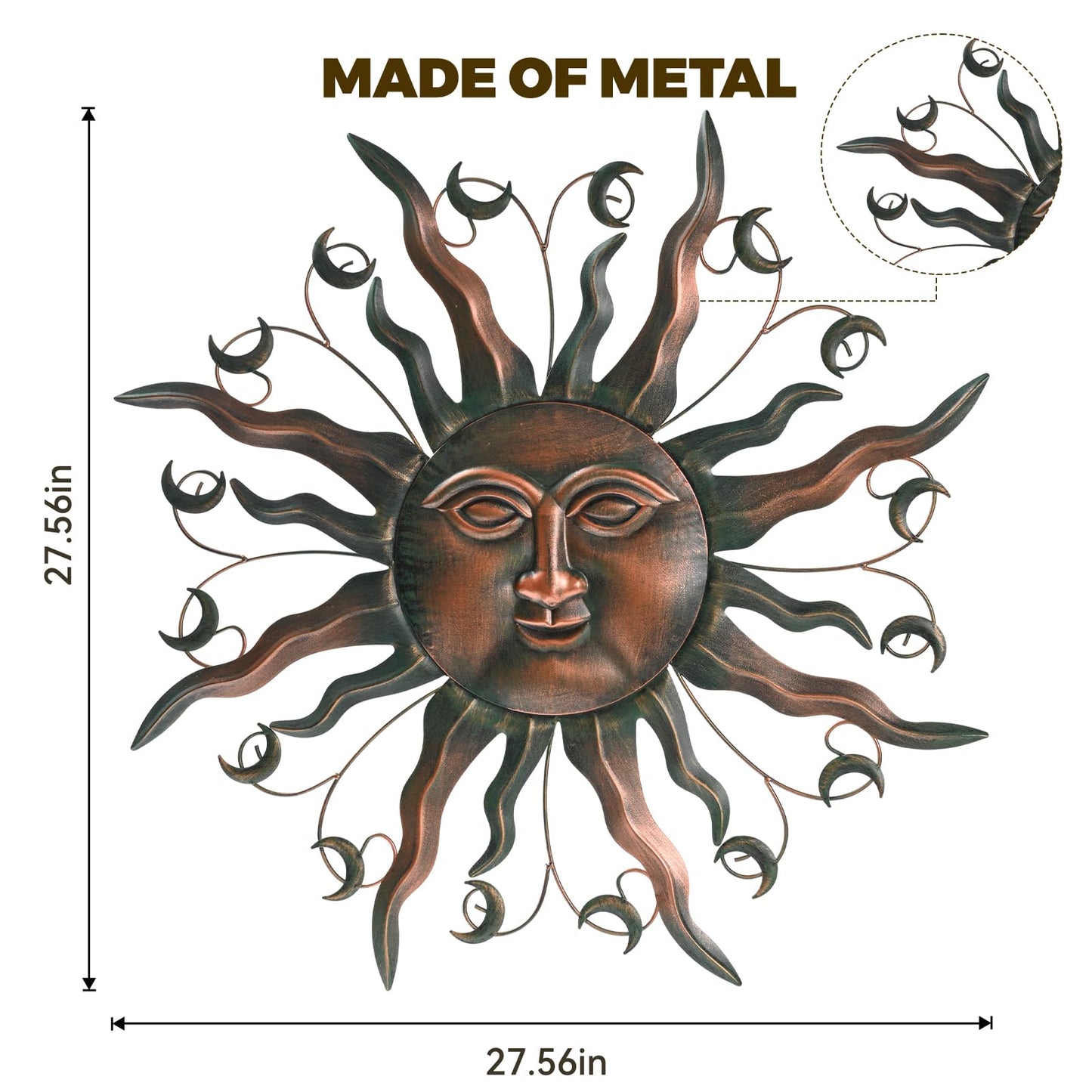 VESTCDF Outdoor Metal Wall Art Metal Sun 28" Metal Wall Art Sun Outdoor,Large Wall Decorations for Garden, Sun Wall Art Metal Sun Face Art (Moon)