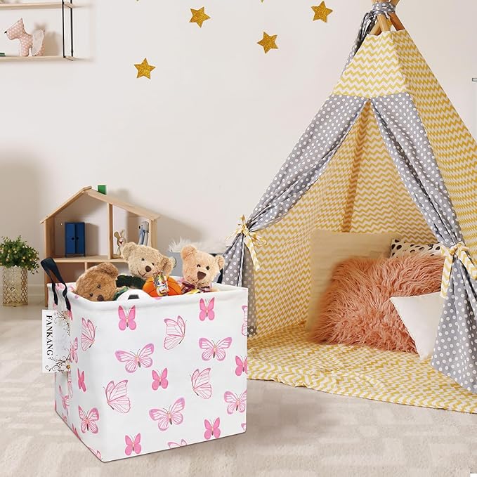 FANKANG Square Nursery Hamper Storage Bins Canvas Laundry Basket Foldable