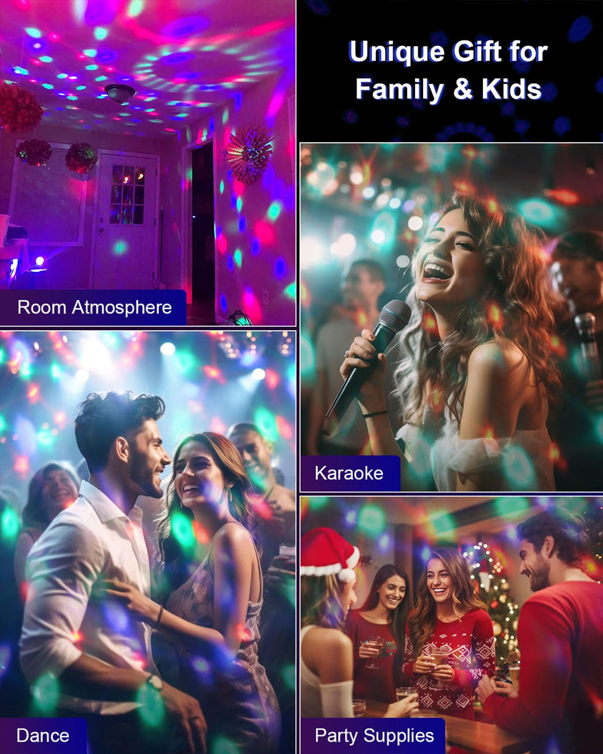 Luditek 2-Pack Sound Activated Party Lights with Remote Control, Disco Ball Light, DJ Strobe Lamp for Home Room Dance Party Supplies White Elephant Gifts Birthday Christmas Halloween Party Decorations