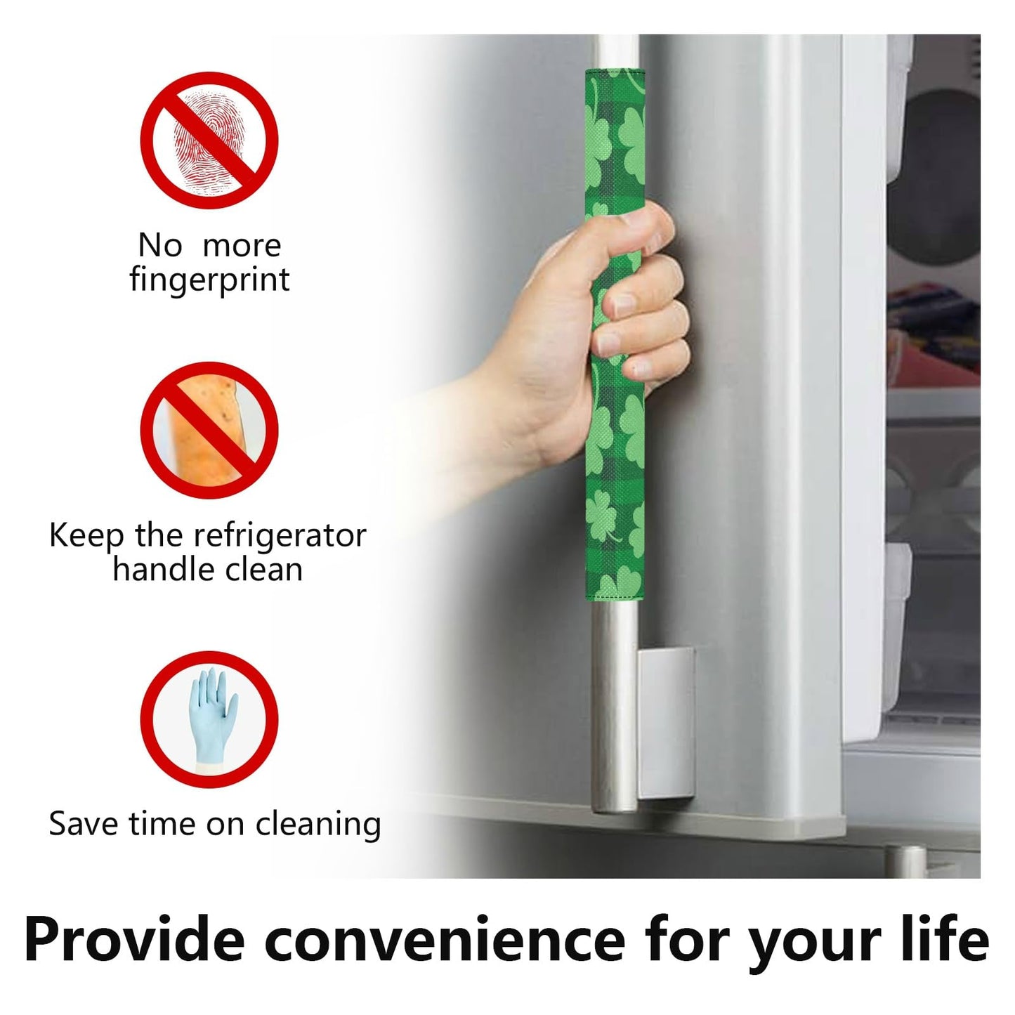 Eionryn St Patricks Day Clovers Refrigerator Door Handle Covers Green Shamrock Buffalo Plaid Kitchen Appliances Gloves for Microwave Dishwasher Fridge Door Cloth Protector 2pcs