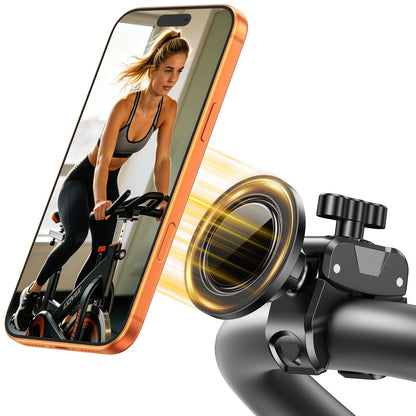iBytoc Magnetic Gym Stroller Phone Holder with Clamp, 16 x N55 Strong Magnet Phone Mount, 360° Rotating & 60° Tilt for Treadmill/Exercise Bike/Golf Cart/Shopping Cart, Fit for iPhone 12-17 & Android