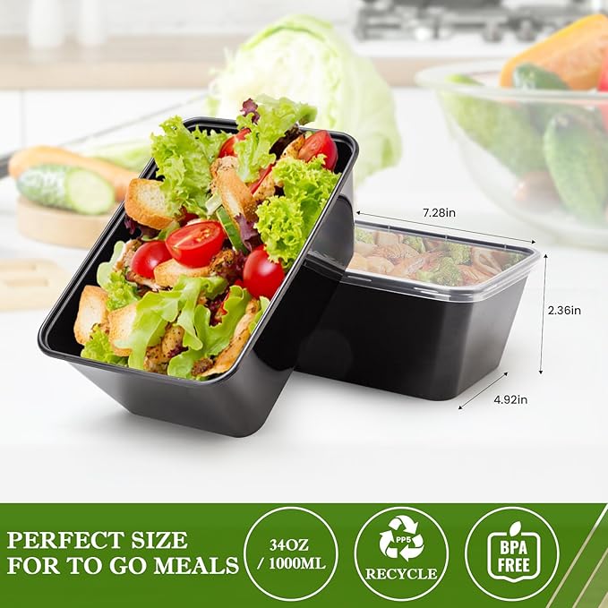 Meal Prep Containers 50Pack - 34oz Food Storage Containers