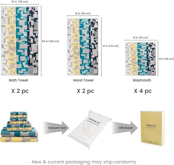 SEMAXE Bath Towel Set of 8 Include 2 Bath Towels 2 Hand Towels 4 Washcloths