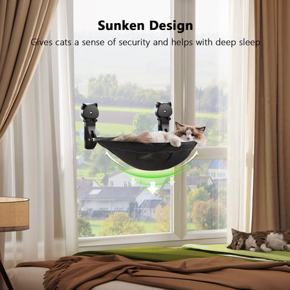 JUNSPOW Cat Window Perch Cordless, Foldable & Stable Kitten Beds- Breathable Cat Window Hammock for Overlooking, Sunbathing and Climbing - Maximum Hold Up to 40lb