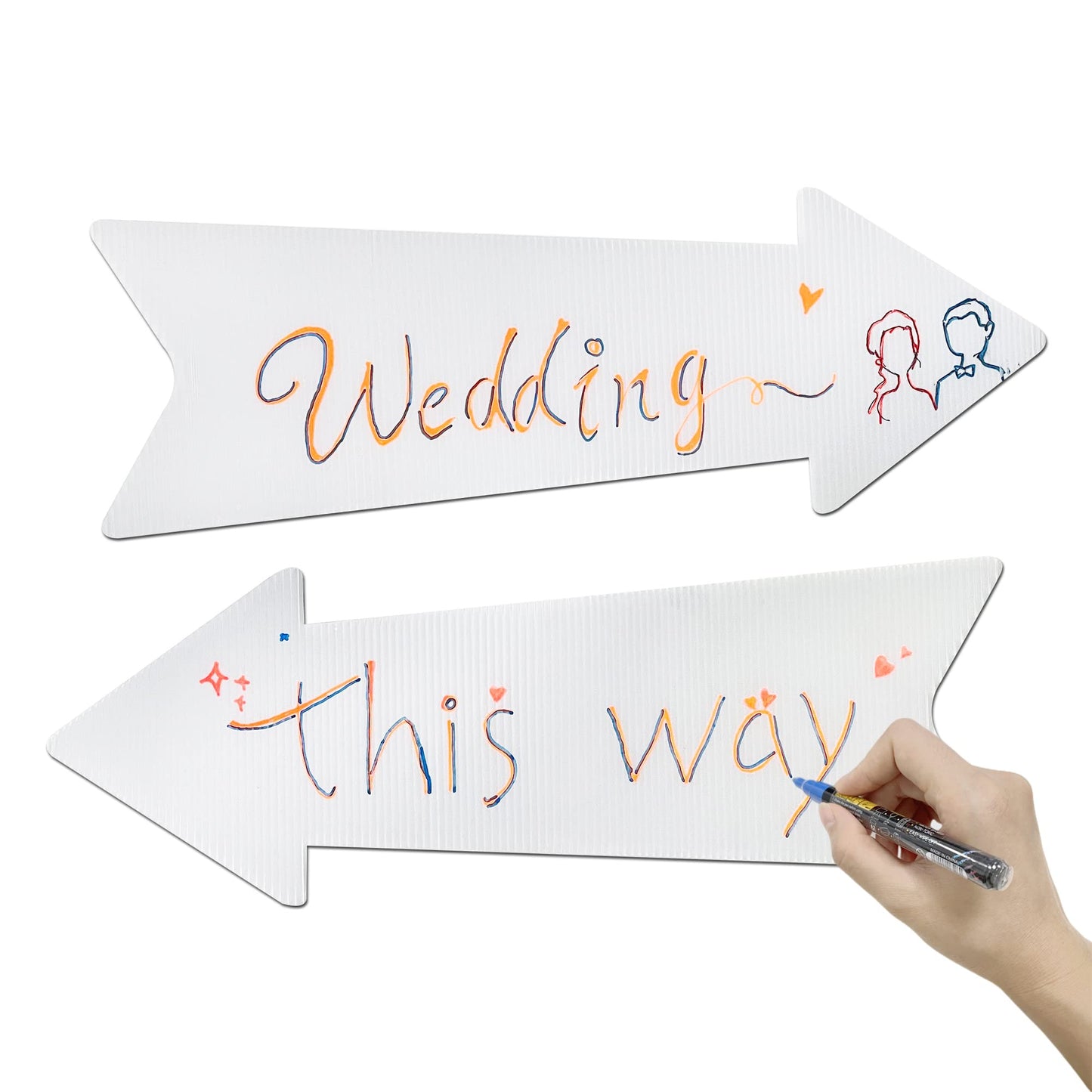 Blank Arrow Signs With Stakes 6 Pack - 17 x 6 Inches Wedding Directional Yard Signs, This Way Arrow Birthday Party Signs