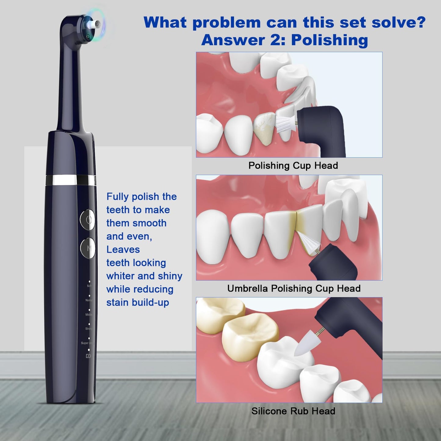 Tooth Polisher,Teeth Polishing Kit for Daily Cleaning,Polishing Then Whitening of Tooth (Professional Toothpaste Include),USB Rechargeable Dental Polisher with LED Light,6 Heads,5 Speed Modes