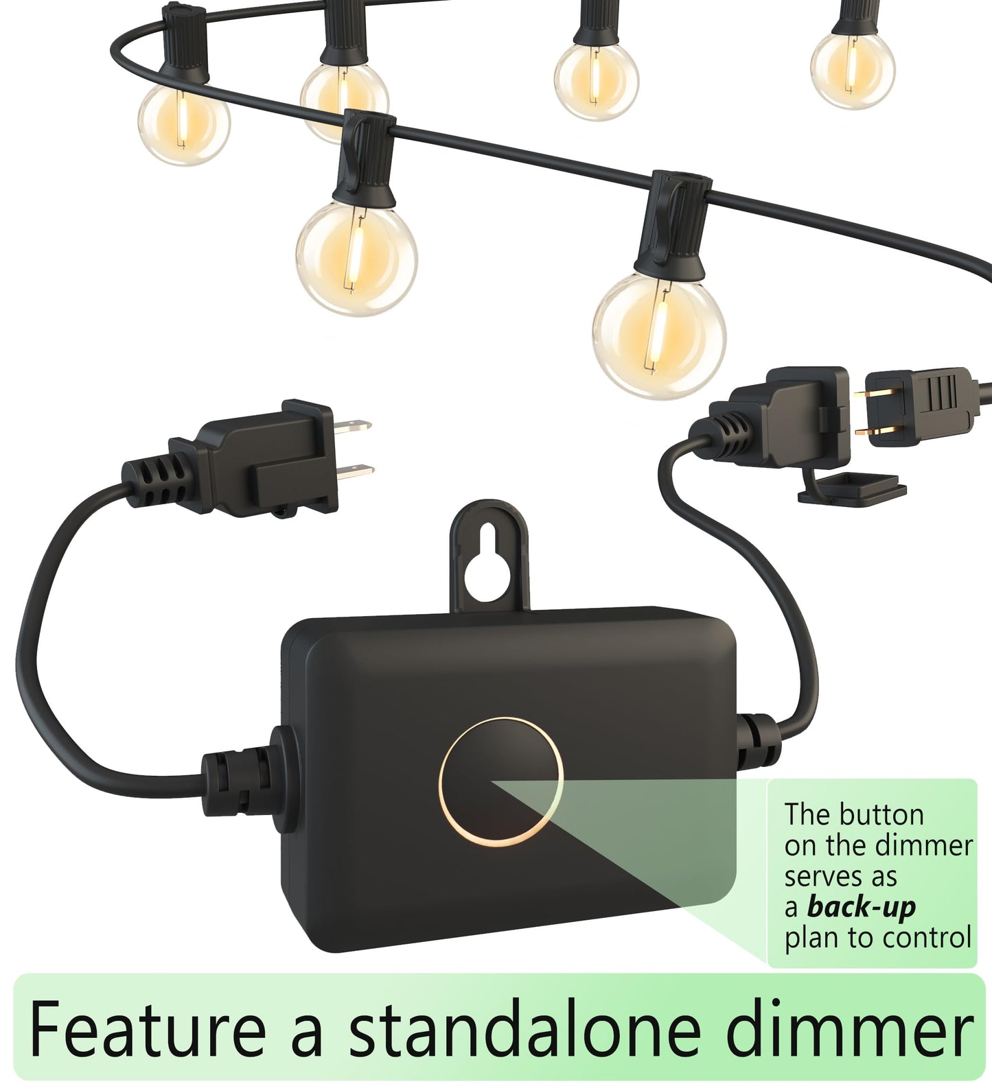 Outdoor-String-Lights-Patio-LED-Light-Outside 75FT Waterproof Dimmable Remote Outdoor Lighting 75 Globe Plastic G40 Bulbs Hanging Lights Connectable for Backyard Porch Party 1FT Bulbs spacing