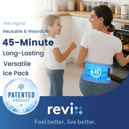 REVIX Ice Pack for Injuries Reusable (14 × 7") with Elastic Strap, 45-Minute Long-Lasting Gel Cold Pack for Knee, Shoulder, Back with Ice Grid Gel Design, Flexible Ice Wrap, Universal Use for Arm, Hip